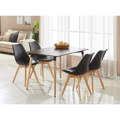 Life Interiors 5Pcs Dining Set - A Halo Dining Table & Set Of 4 Lorenzo Tulip Chairs With Padded Seat Black