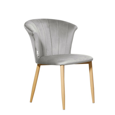 Life Interiors Single Elsa Velvet Dining Chair With Wooden Legs, Curved Back & Comfortable Seating Grey