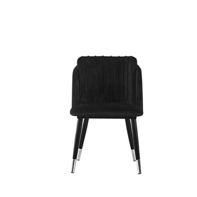 Life Interiors Black/Silver Single Milano Velvet Dining Chair With Stylish Ribbed Back Design, Metal Legs With Tips