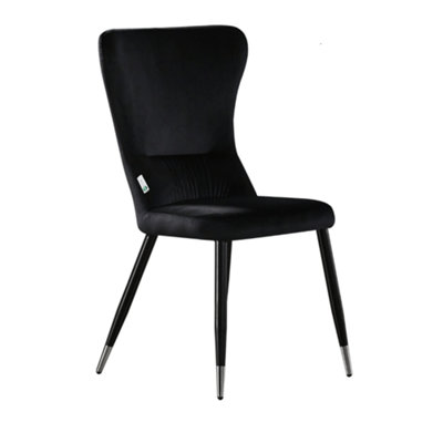Life Interiors Single New York Modern Velvet Dining Chair With High Back, Metal Legs, And Tips Black/Silver