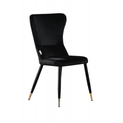Life Interiors Single New York Modern Velvet Dining Chair With High Back, Metal Legs, And Tips Black/Gold