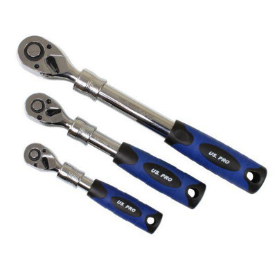 Us Pro Tools 3Pc Extendable Ratchet Set 1/4" 3/8" 1/2" Drives In Foam Tray 4205 Size 1