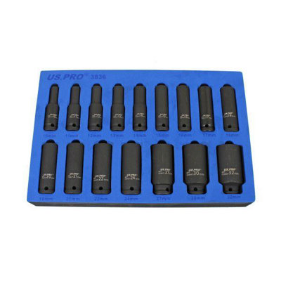Us Pro Tools 16Pc 1/2" Deep Impact Sockets In Eva Foam 6Pt 1032mm 3836 from B&Q