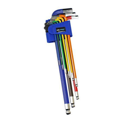 US PRO 9pc Multicolour Extra Long Metric Ball End Hex Key Set - Image 6