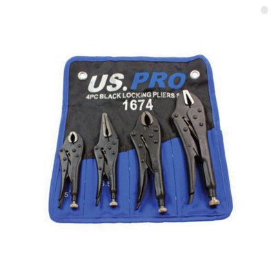 Us Pro Black 4Pc Locking Pliers Set 5" 6.5" 7" & 10" - Mole Vice Clamp Grips 1674 Size 5