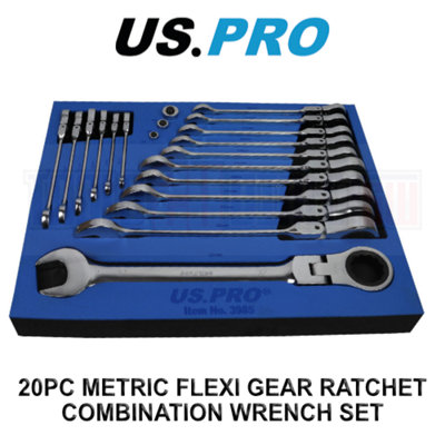 Us Pro 20Pc Metric Flex Gear Ratchet Combination Spanner Wrench Set 832mm 3985 from B&Q