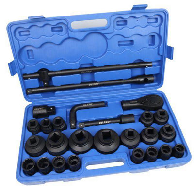 Us Pro Tools 27Pc 3/4" & 1" Dr 12Pt Shallow Impact Socket & Handle Set 21-65mm 7542 from B&Q