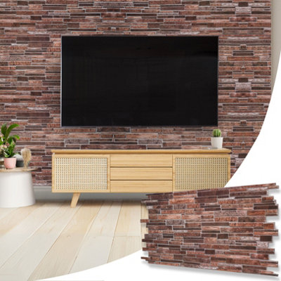Novecrafto Decorative 3D Wall Panels (96X48 Cm) Pack Of 6 Sheets Cover 2.76 M² (29.76 Ft²) Pvc Wall Cladding In Copper Brown Slim Stone Brick from B&Q