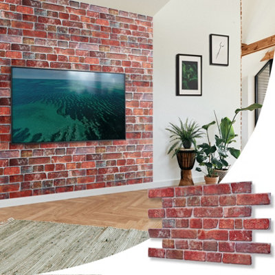 Novecrafto Decorative 3D Wall Panels (96X48 Cm) Pack Of 6 Sheets Cover 2.76 M² (29.76 Ft²) Pvc Wall Cladding In Old Red Retro Brick Effect from B&Q