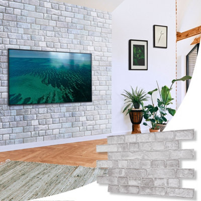 Novecrafto Decorative 3D Wall Panels (96X48 Cm) Pack Of 6 Sheets Cover 2.76 M² (29.76 Ft²) Pvc Wall Cladding In Grey Faux Brick Effect from B&Q