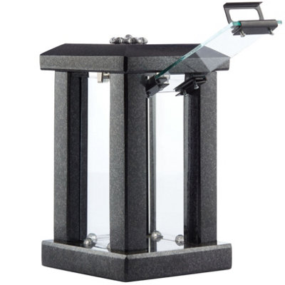 Novecrafto Large Granite Candle Lantern With Flower Ornament  H 32 CmBlack Stone Outdoor Lantern With Hinged Door & Modern Square Design from B&Q