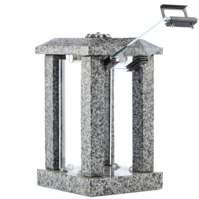 Novecrafto Large Granite Candle Lantern With Flower Ornament  H 32 CmGrey Stone Outdoor Lantern With Hinged Door & Modern Square Design from B&Q