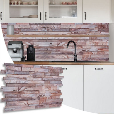Novecrafto Decorative 3D Wall Panels (96X48 Cm) Pack Of 6 Sheets Cover 2.76 M² (29.76 Ft²) Pvc Wall Cladding In Rose Marble Slim Stone Brick from B&Q