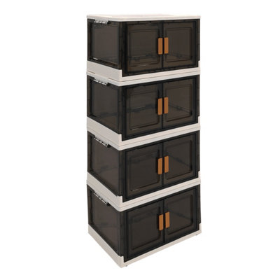 Abbaware Vertical Box Plastic Stackable And Collapsible Storage Boxes With Individual Lids, Wheels & Doors (Pack Of 4) 55L