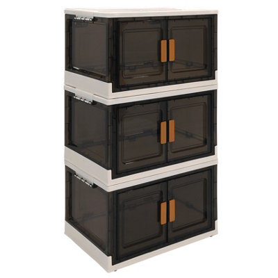 Abbaware Vertical Box Plastic Stackable And Collapsible Storage Boxes With Individual Lids, Wheels & Doors (Pack Of 3) 86L