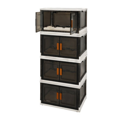 Abbaware Vertical Box Plastic Stackable And Collapsible Storage Boxes With Individual Lids, Wheels & Doors(Pack Of 4) 86L