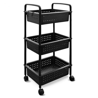 Abbaware 3 Basket Trolley CartMulti-Functional With Solid Steel Reinforced CastorsBlack from B&Q