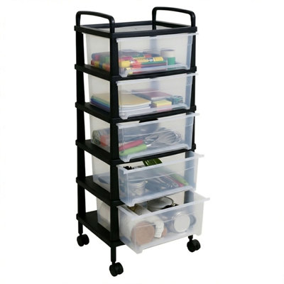 Abbaware 5-Tier Storage Drawer Tower On WheelsClear Drawers & Black FrameMulti-Use Organiser from B&Q