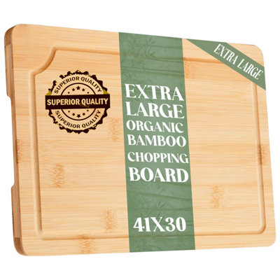 - Extra Large Bamboo Chopping Board 41 X 30Cm With Handles & Groove Premium Wooden Chopping Board For Kitchen WorktopServing Board