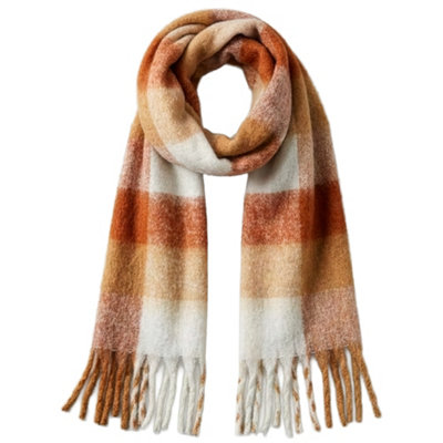 Caramel Plaid Faux Mohair Scarf For Women Winter Scarf With FringeFluffy Womens Scarf WrapWarm Shawl Scarf For Cold Weather from B&Q