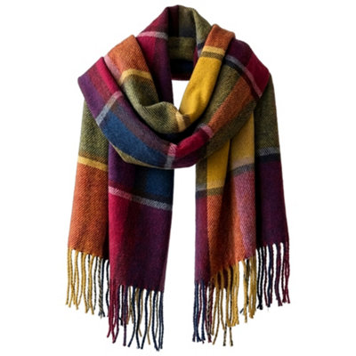 Neon Color Block Plaid Scarf For WomenWinter Scarf With FringeSoft Warm Womens Scarf WrapLong Shawl Scarf For Cold Weather from B&Q