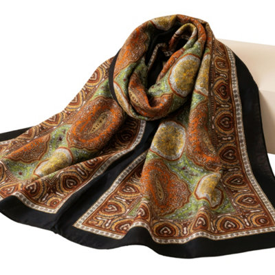 B&Q Women's Faux Silk Square Scarf, Vintage Paisley Satin Feel Wrap, Lightweight Neck Hair Shawl With Retro Print