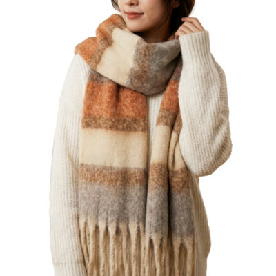 Caramel Gradient Faux Mohair Scarf For WomenWinter Scarf With FringeSoft Warm Womens Long Scarf WrapPlush Shawl Scarf from B&Q