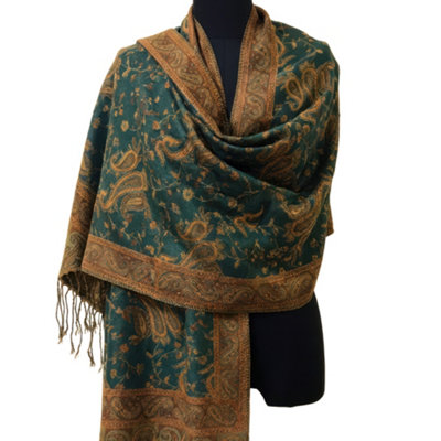 Vintage Dark Green Paisley Pashmina Scarf For WomenOversized Jacquard Shawl Wrap With FringeSoft Cashmere Feel Ladies Scarf from B&Q