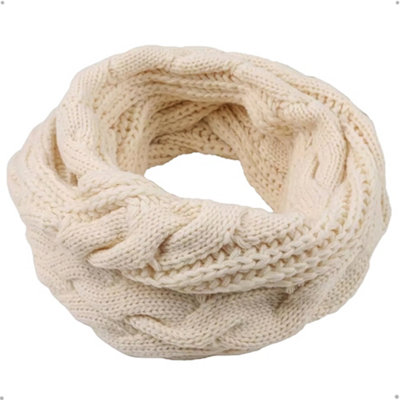 B&Q Women's Cable Knit Infinity Loop Scarf, Soft Ribbed Winter Neck Warmer, Chunky Stretch Snood For Cold Weather, Beige