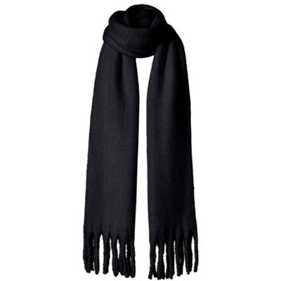 Black Faux Mohair Scarf For WomenWinter Scarf With FringeSoft Fluffy Womens Scarf WrapLong Warm Shawl Scarf For Cold Weather from B&Q