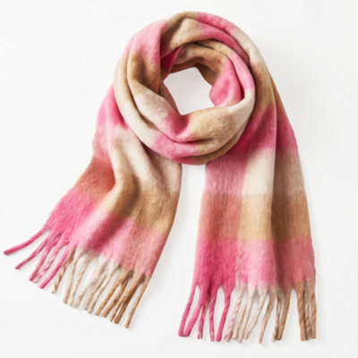 Pink Brown Gradient Faux Mohair Scarf For WomenWinter Scarf With FringeSoft Fluffy Womens Scarf WrapLong Warm Shawl Scarf from B&Q