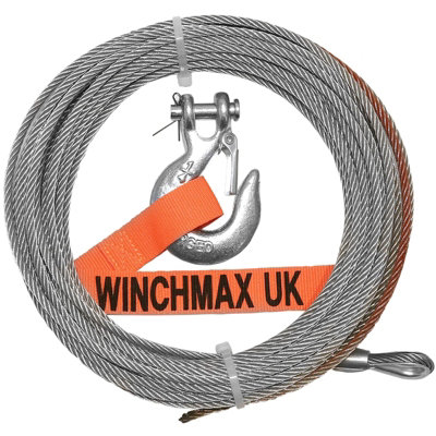 Winchmax Steel Rope 15M X 5mmHole Fix. 1/4 Inch Clevis Hook. For Winches Up To 4,000Lb.