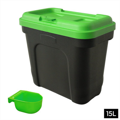 Kct Dry Pet Food Feed Storage Container With Integrated Scoop - 15 Litre / 7Kg- Green
