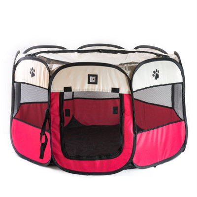 Kct Pet Puppy Dog Play Pen Fabric Red Large Playpen Portable Enclosure110Cm from B&Q