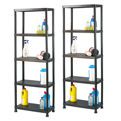 PLASTIC STORAGE SHELVES 5 TIER GARAGE SHELVING SHED ORGANISER OFFICE RACK 2 PACK - Image 3