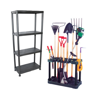 Kct Garden Tool Storage With Wheels & 4 Tier Plastic Shelving Unit For Shed Garage Organiser Holder Tidy Freestanding Accessories from B&Q