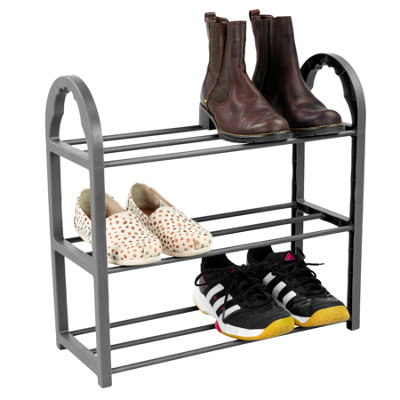 B&Q -  Shoe Rack 3 Tier Small Storage Shelf Stand Metal Plastic Compact Space Saving Slim Portable Narrow Organiser Lightweight Unit