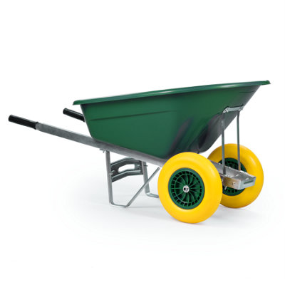 Kct 160L Wheelbarrow Green Plastic Heavy Duty Garden Barrow 2 Twin Wheel Puncture Proof Solid Tyre Large Builder Equestrian Stable from B&Q