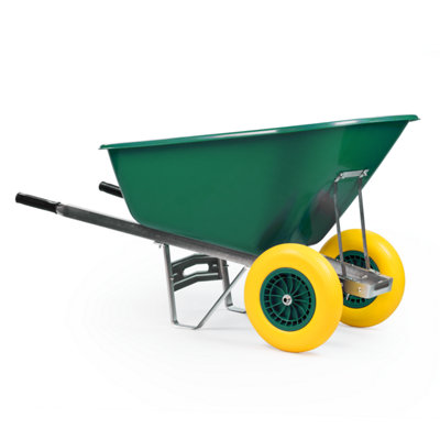 Kct Green Wheelbarrow Twin Wheel - Heavy Duty Garden / Stable Yard / Builders Barrow With Puncture Proof Tyres 200L