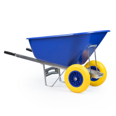 Kct 200L Wheelbarrow Twin Wheel - Heavy Duty Garden / Stable Yard / Builders Barrow With Puncture Proof Tyres Blue