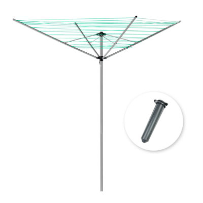 B&Q -  4 Arm Rotary Washing Clothes Line With 50M Drying Area Outdoor Garden Airer Large Folding Rotating Foldable Weatherproof Dryer