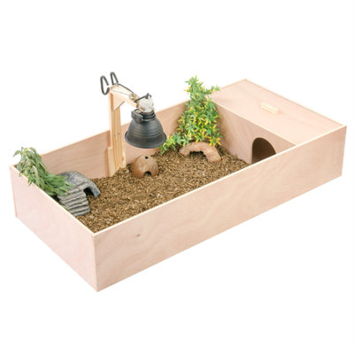 Kct Large Wooden Tortoise Table Reptile Vivarium Cage Hide With Open Run And Lamp Arm - Image 3
