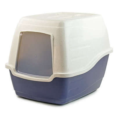 Kct Hooded Cat Loo Litter Tray Large Blue Box For Kitten Enclosed Toilet With Hood Lid Scoop Cover Mess-Free Covered Plastic Deep from B&Q