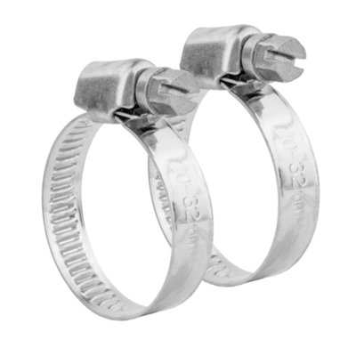 Kct Universal Hose Clips2 Pack 20-32mm 304 Stainless Steel Adjustable Metal Clamps For Air/fuel/water/plumbing/bath Pipes from B&Q