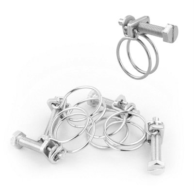 B&Q -  Universal Adjustable Double Wire Hose Clips 19-22mm Metal Screw Clamps For Fuel/plumbing PipePack Of 5
