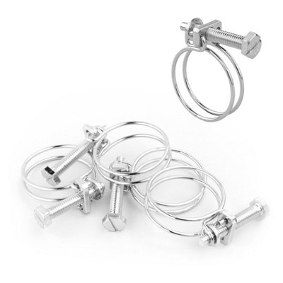 Kct Universal Adjustable Double Wire Hose Clips 26-30Mm Metal Screw Clamps For Fuel/Plumbing Pipe - Pack Of 5