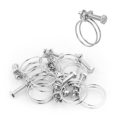 Kct Universal Adjustable Double Wire Hose Clips 26-30Mm Metal Screw Clamps For Fuel/Plumbing Pipe - Pack Of 20
