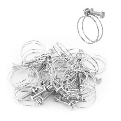 B&Q -  Universal Adjustable Double Wire Hose Clips 41-45mm Metal Screw Clamps For Fuel/plumbing PipePack Of 20