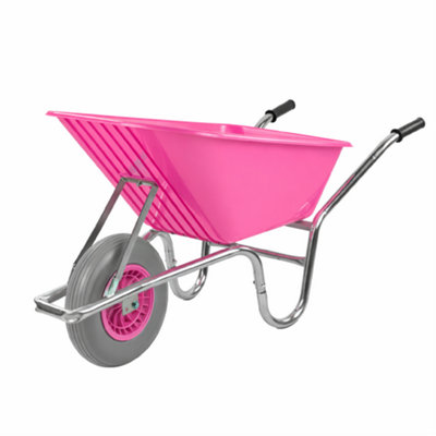 Kct 110L Wheelbarrow Pink Heavy Duty Garden Large Plastic Builders Barrow With Solid Puncture Proof Tyre Wheel & Non Slip Handles from B&Q