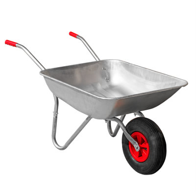Kct Light Wheelbarrow Garden Galvanised Steel With Pneumatic Tyre 65L